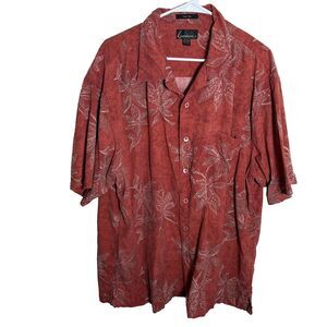 Luau Shirt Men's XL Silk Red Printed Button Up Hawaiian Vacation Tropical